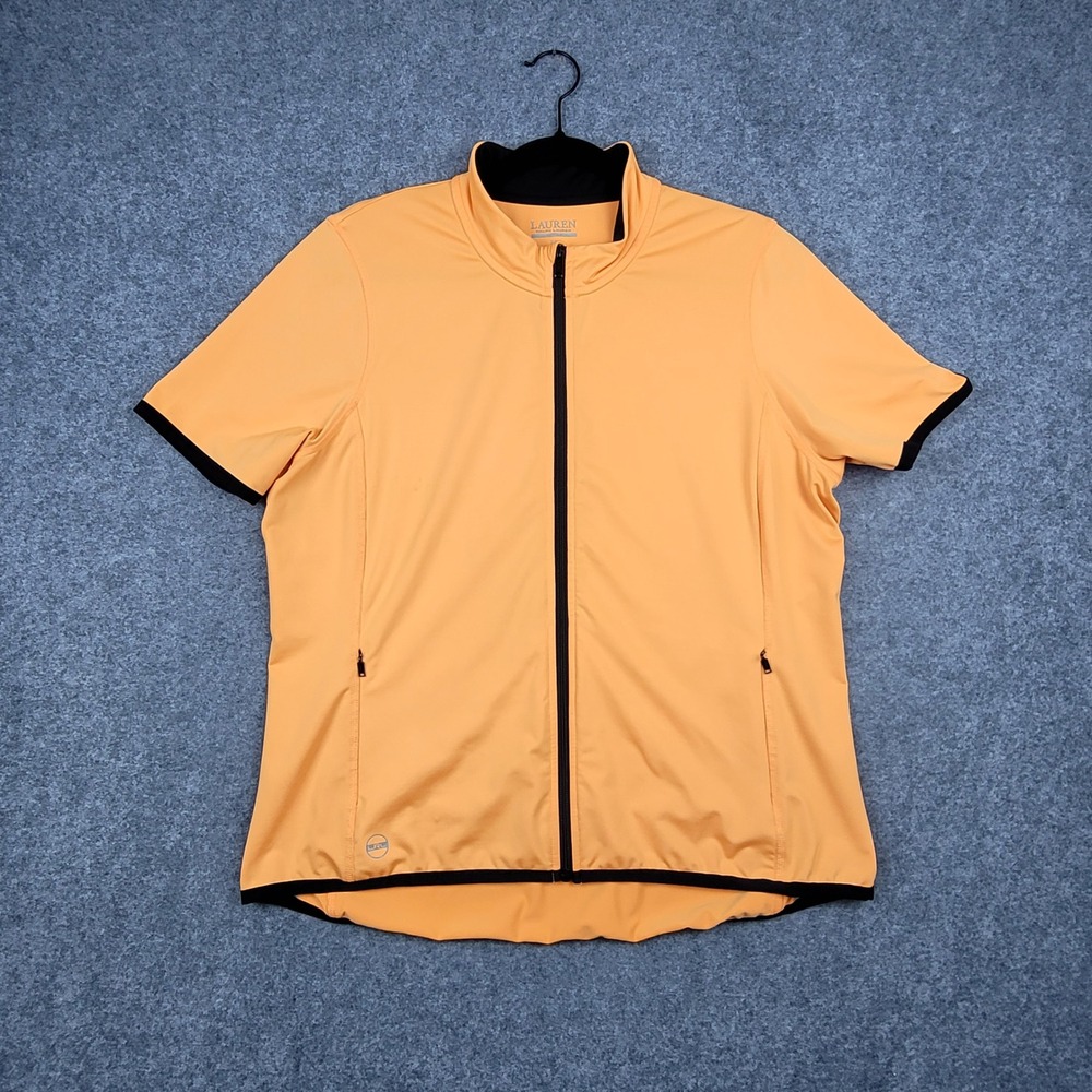 LRL Ralph Lauren Active Full Zip Short Sleeve Jacket Womens XL Orange Golf